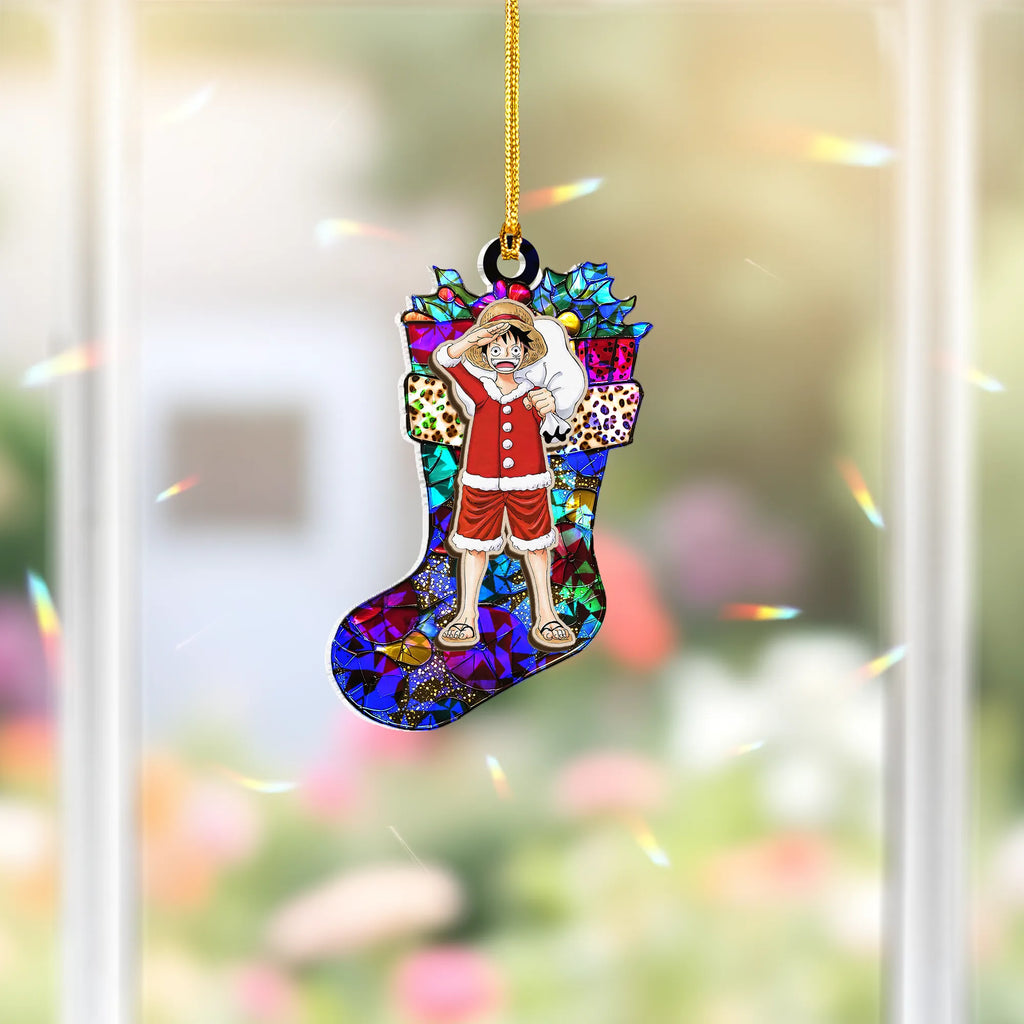 Monkey D. Luffy One Piece V2 Wood Shattered Glass Hologram Ornament - 5 in