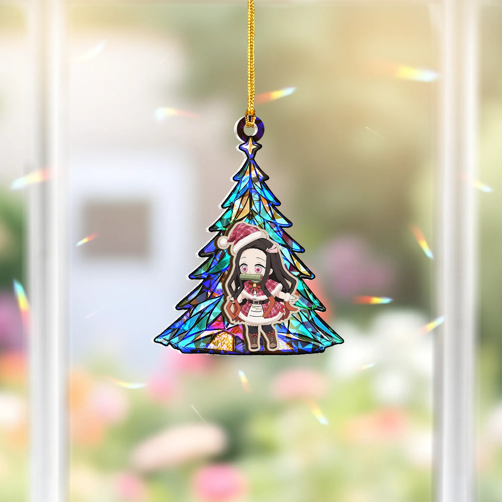 Nezuko Kamado Demon Slayer V2 Wood Shattered Glass Hologram Ornament - 5 in