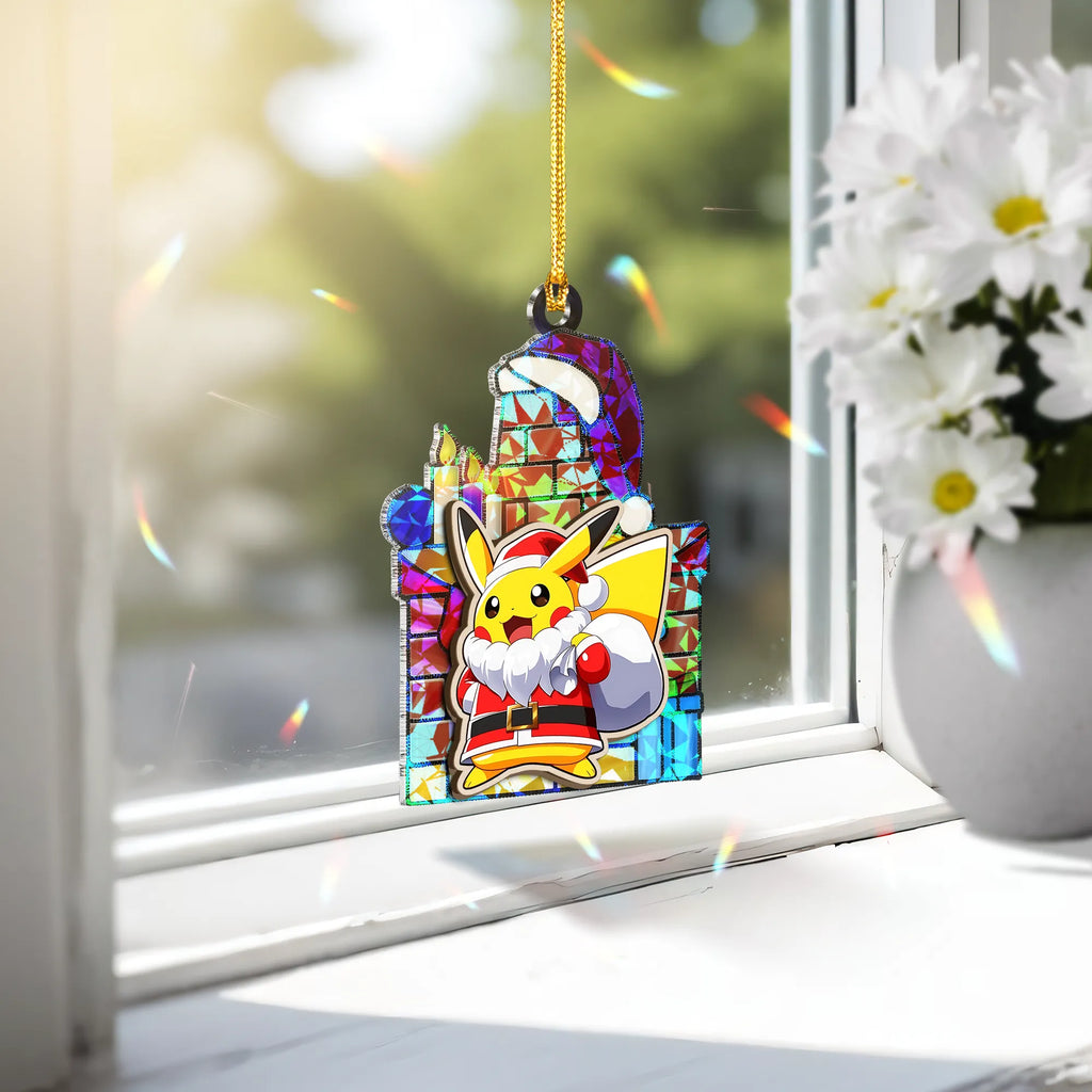 Pikachu Pokemon Wood Shattered Glass Hologram Ornament - 5 in