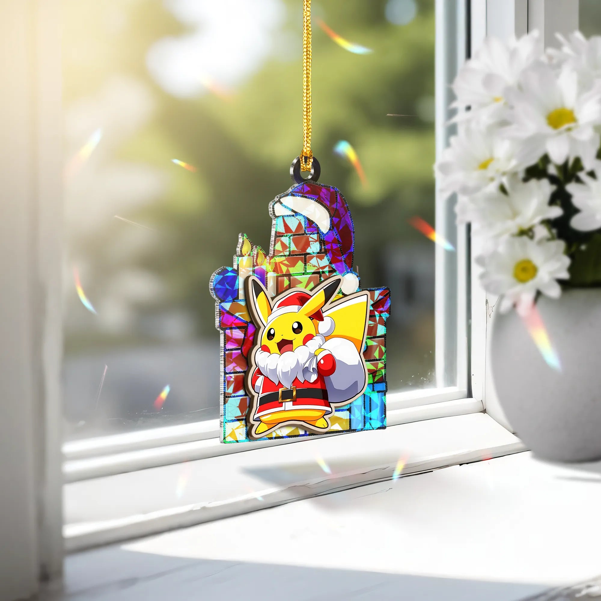 Pikachu Pokemon Wood Shattered Glass Hologram Ornament - 5 in