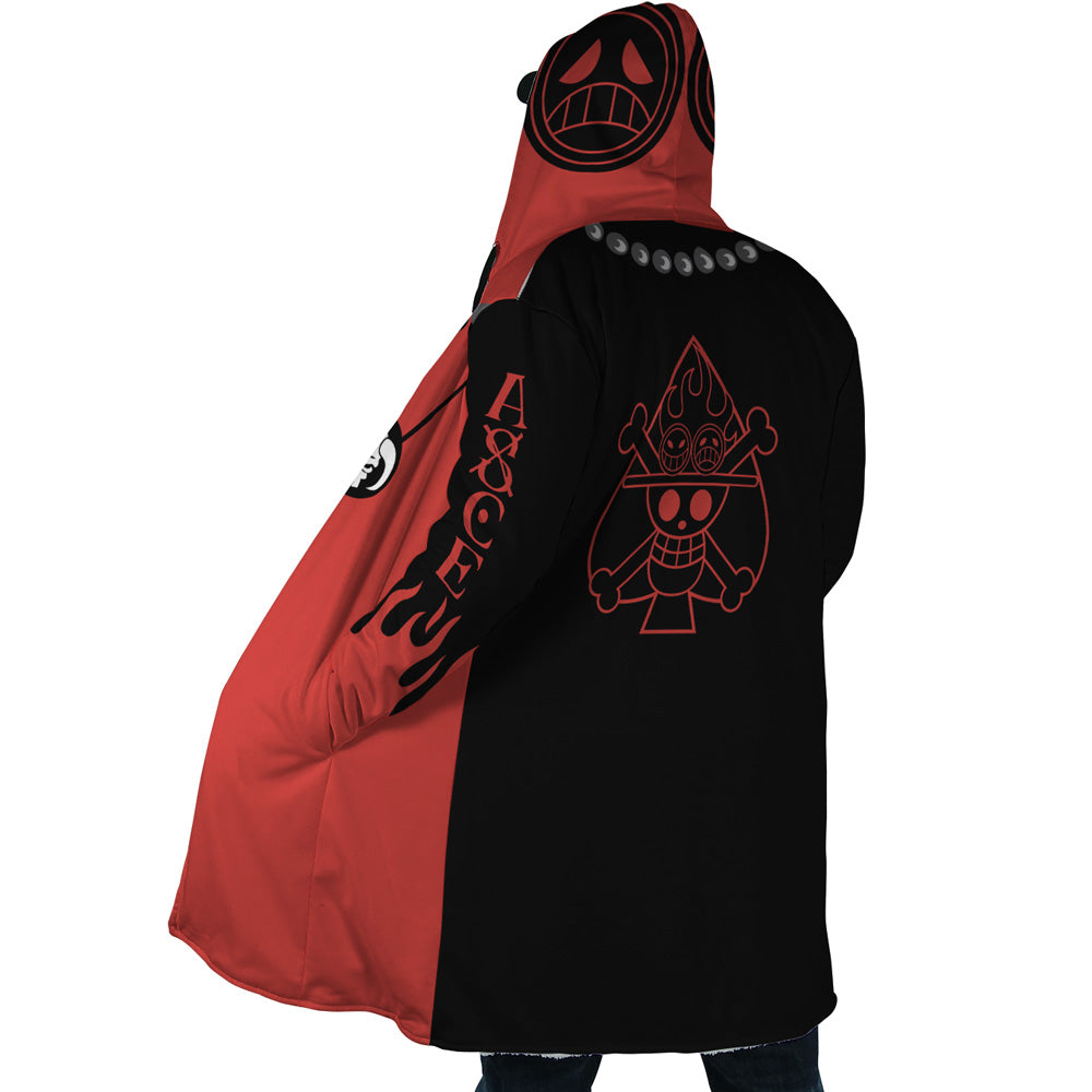 Red and Black Portgas d Ace’s Arc One Piece Hooded Cloak Coats - L