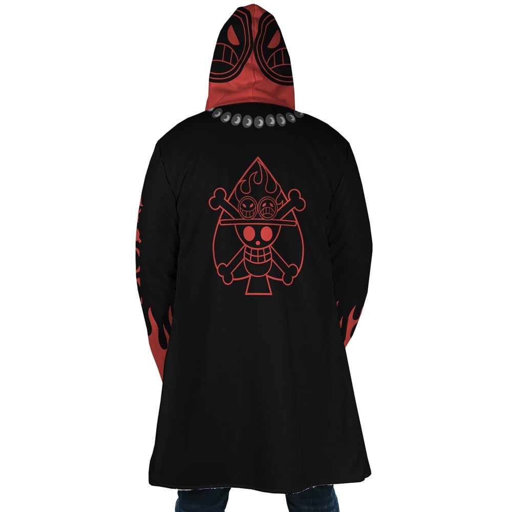 Red and Black Portgas d Ace’s Arc One Piece Hooded Cloak Coats - XL