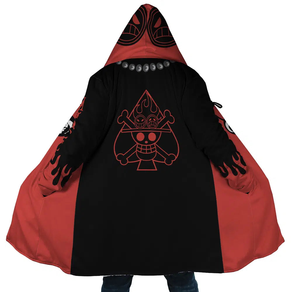 Red and Black Portgas d Ace’s Arc One Piece Hooded Cloak Coats - 5XL