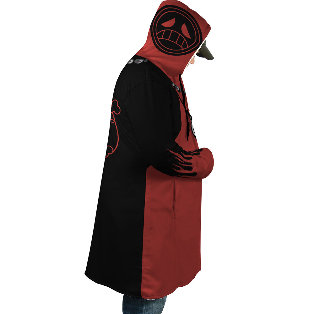 Red and Black Portgas d Ace’s Arc One Piece Hooded Cloak Coats - M