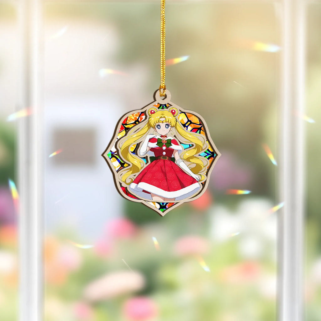 Usagi Tsukino Sailor Moon Wood Shattered Glass Hologram Ornament - 5 in