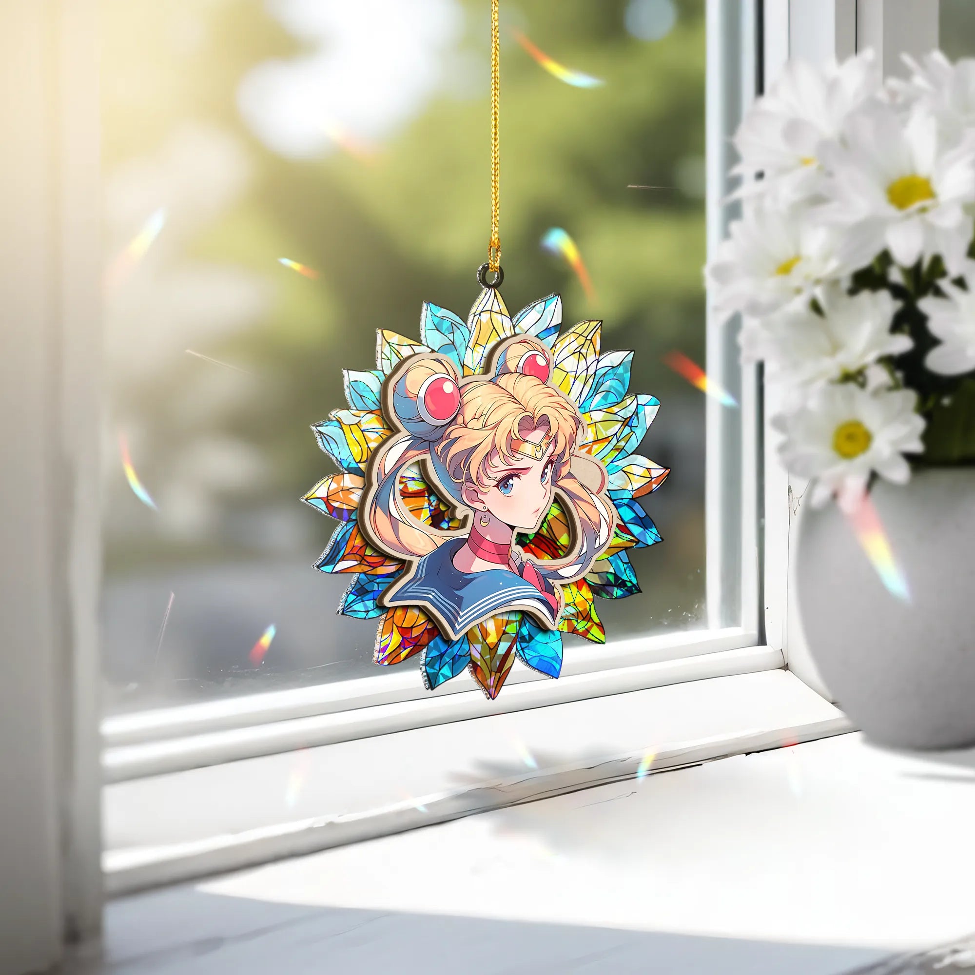 Usagi Tsukino Sailor Moon V2 Wood Shattered Glass Hologram Ornament - 5 in