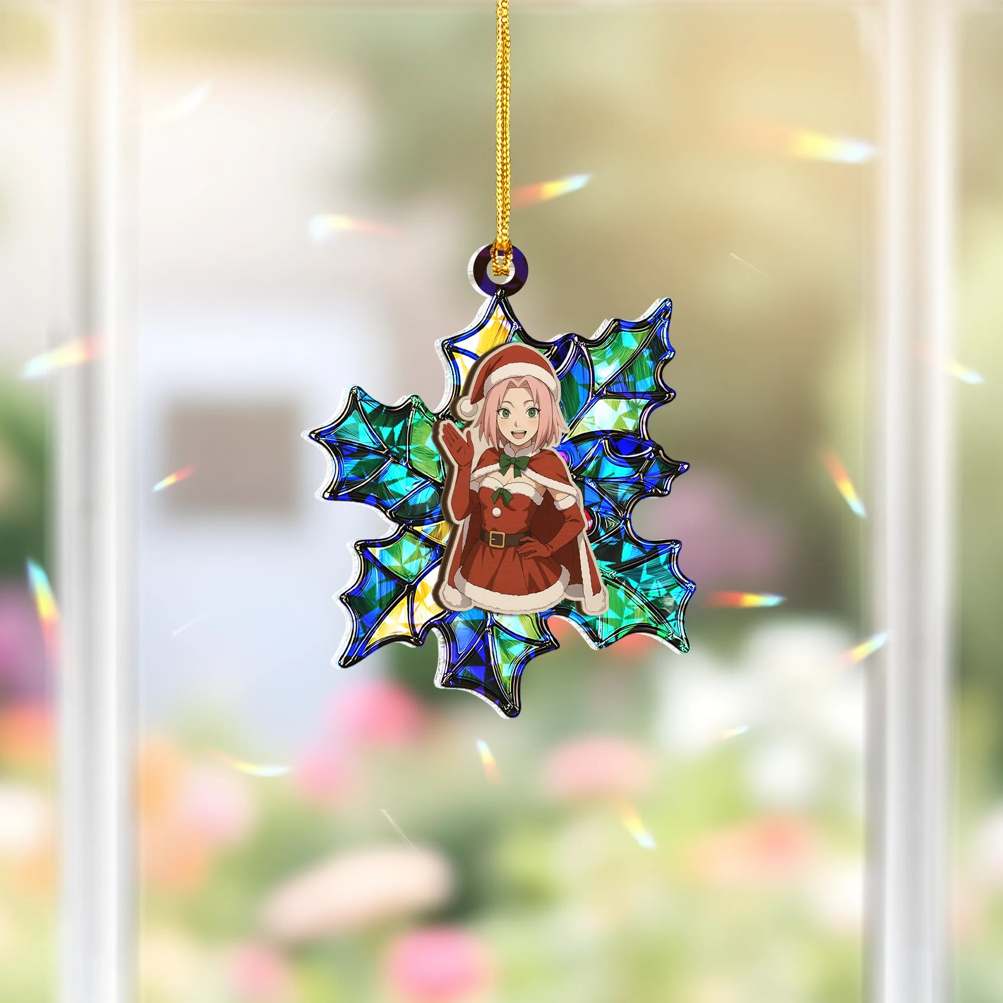 Sakura Haruno Naruto Wood Shattered Glass Hologram Ornament - 5 in