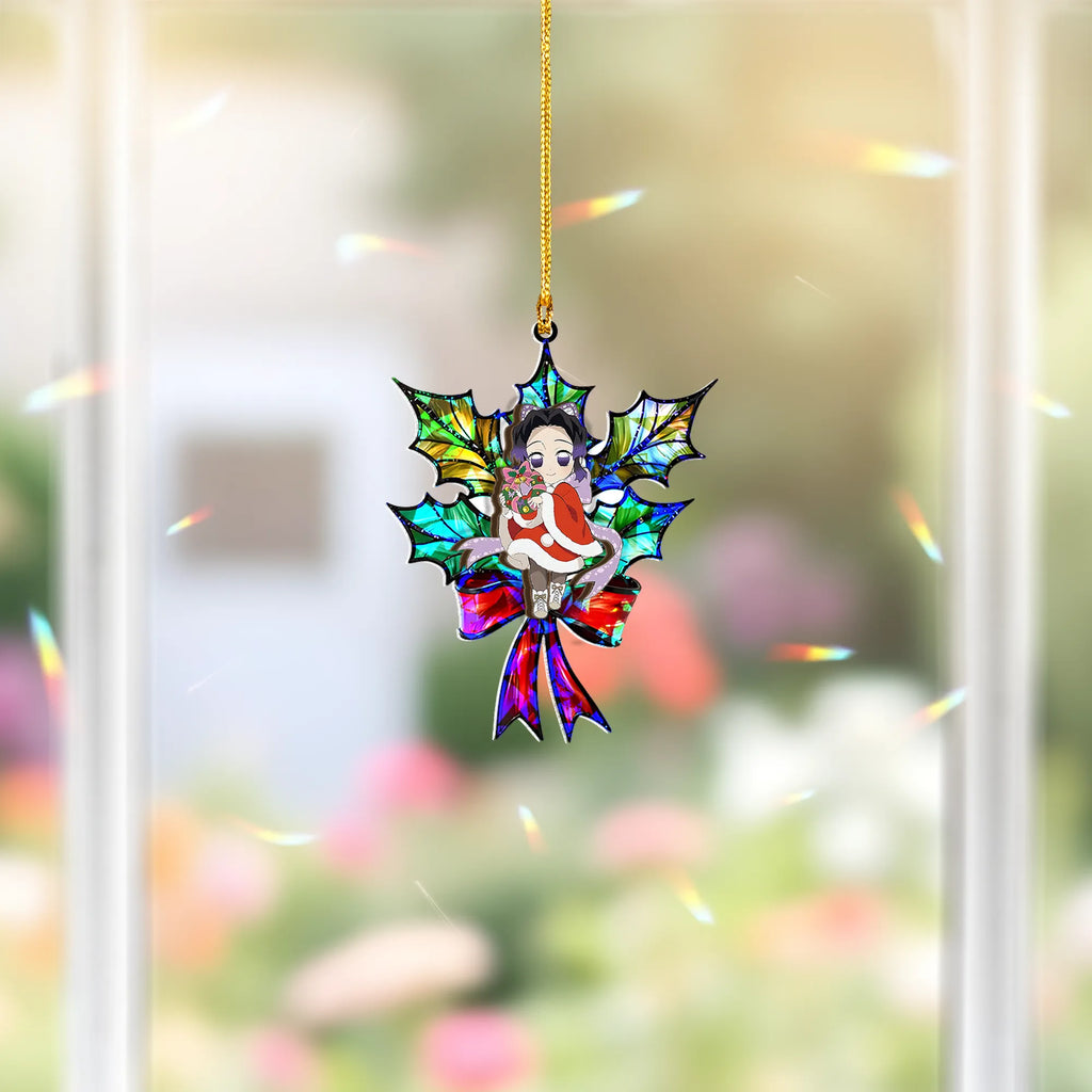 Shinobu Kocho Demon Slayer V1 Wood Shattered Glass Hologram Ornament - 5 in