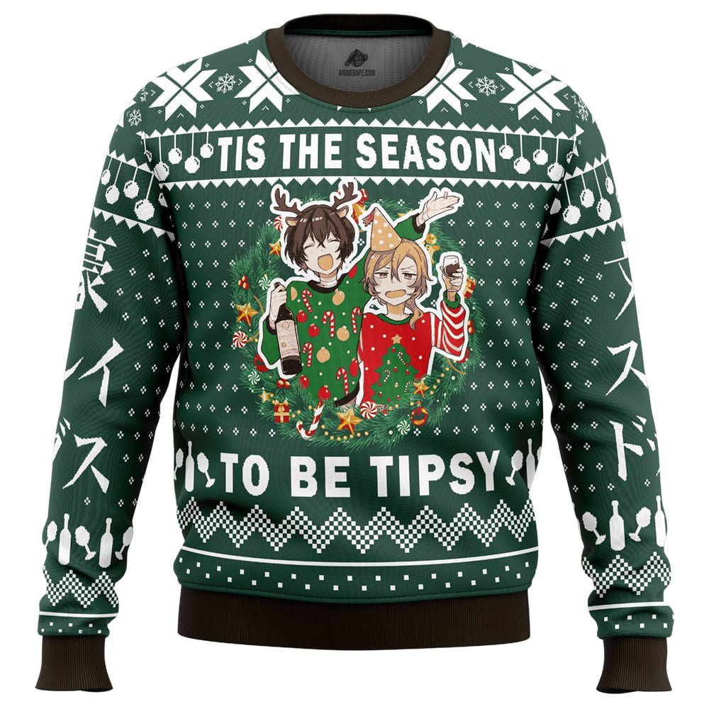 Tis The Season To Be Tipsy Bungo Stray Dogs Ugly Christmas Sweater - 6XL