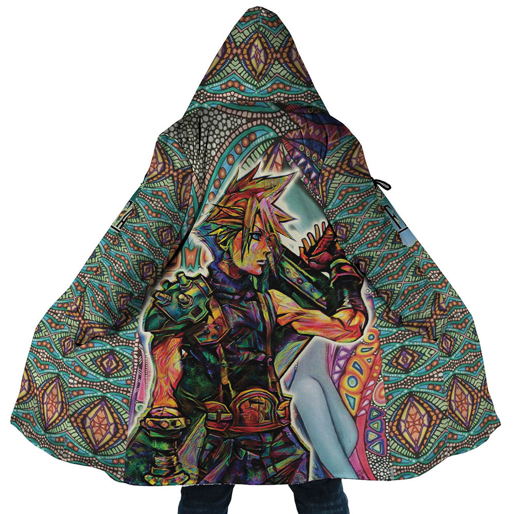 Trippy Cloud Strife Final Fantasy 7 Hooded Cloak Coat - 5XL