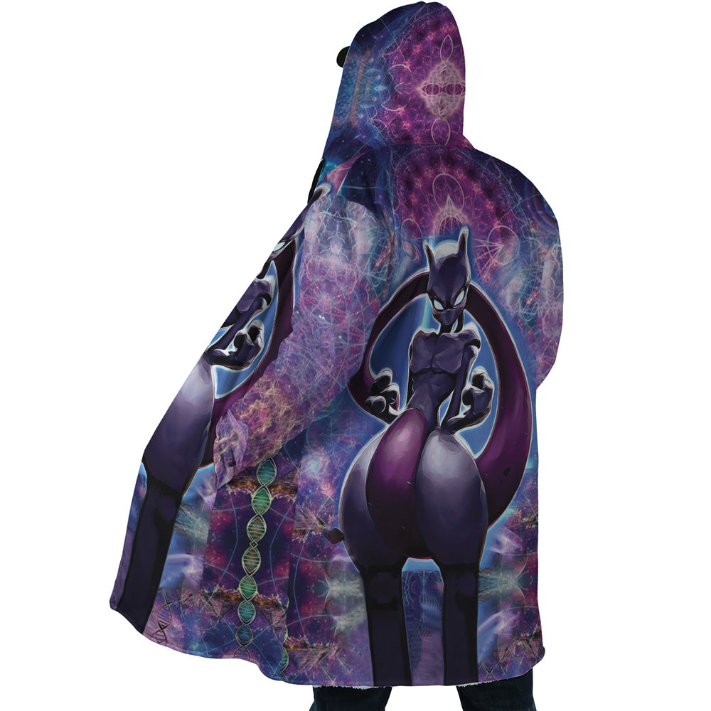 Trippy Cosmic Mewtwo Pokemon Hooded Cloak Coat - L