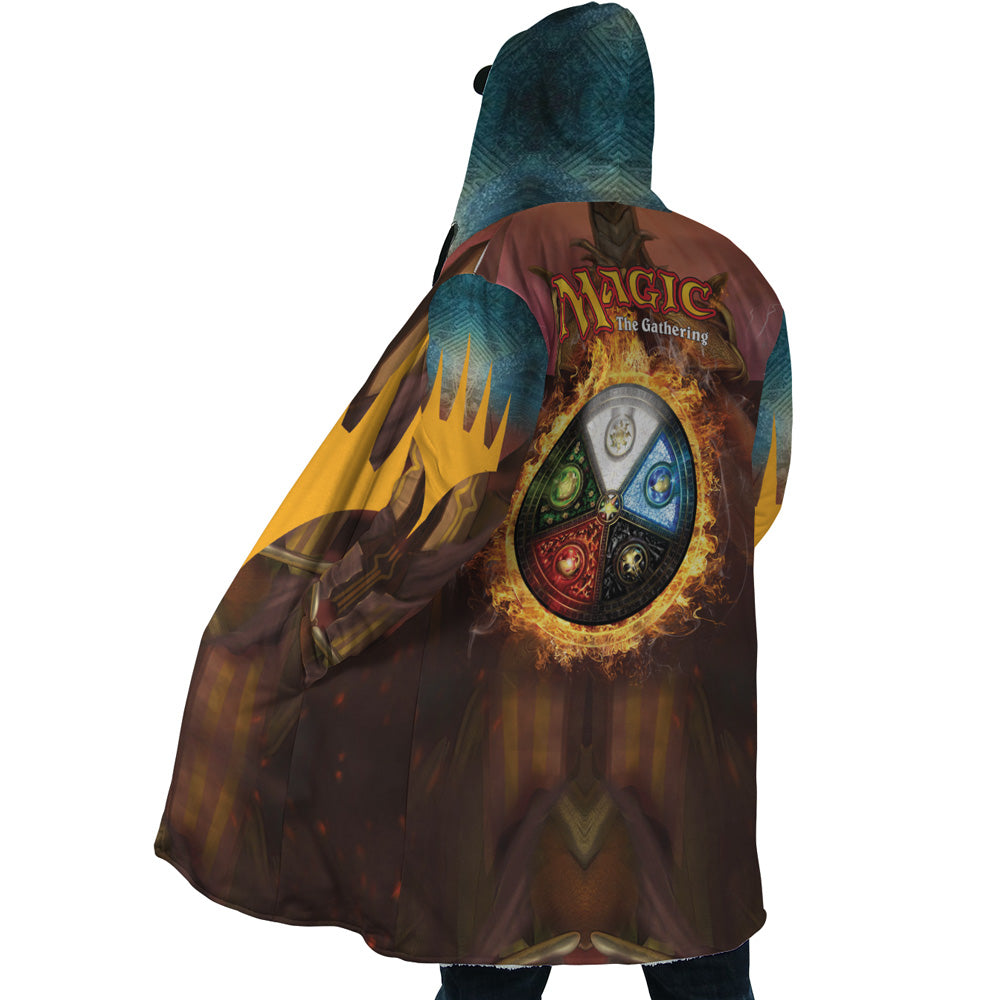 Trippy Elements of Magic the Gathering Hooded Cloak Coat - L