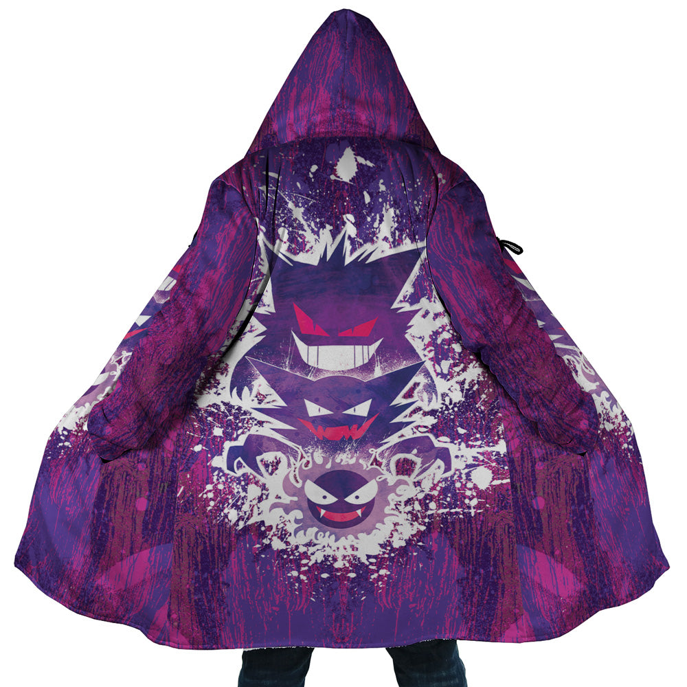 Trippy Ghostly Evolution Gastly Haunter Gengar Pokemon Hooded Cloak Coat - 5XL
