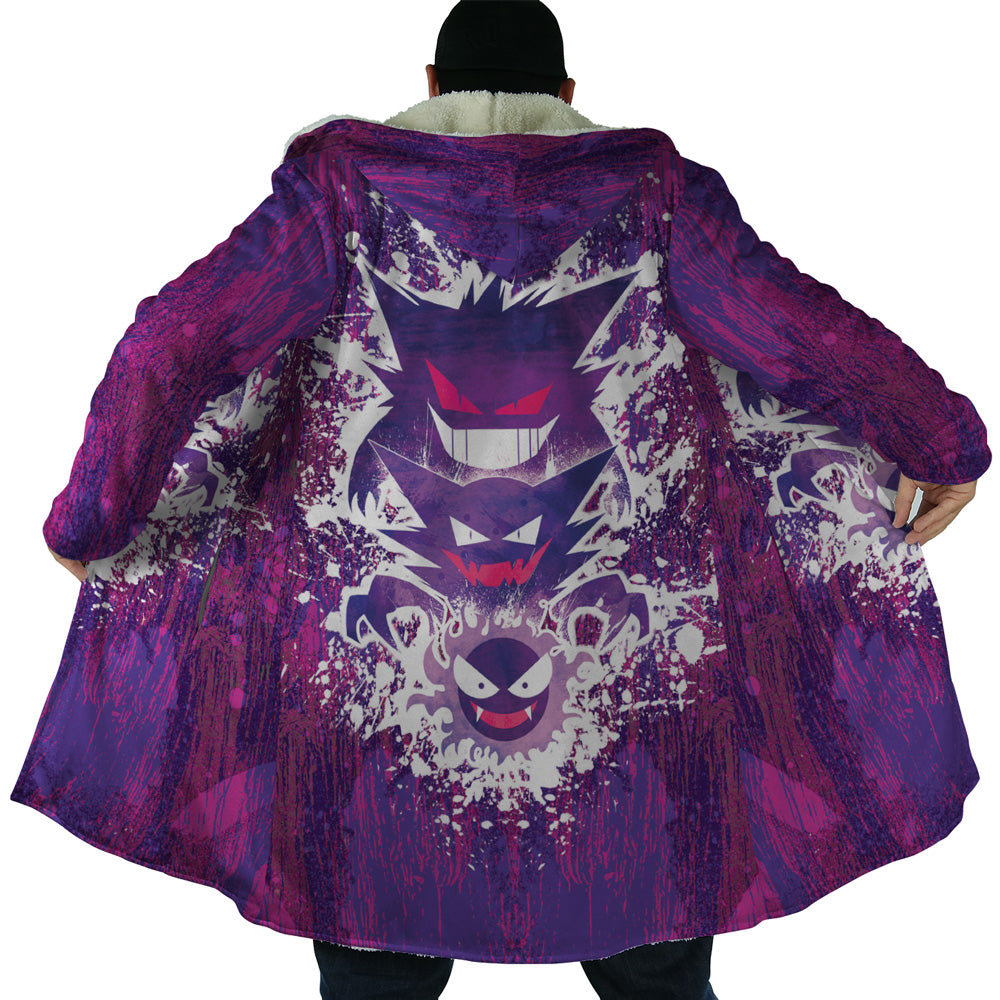 Trippy Ghostly Evolution Gastly Haunter Gengar Pokemon Hooded Cloak Coat - 2XL