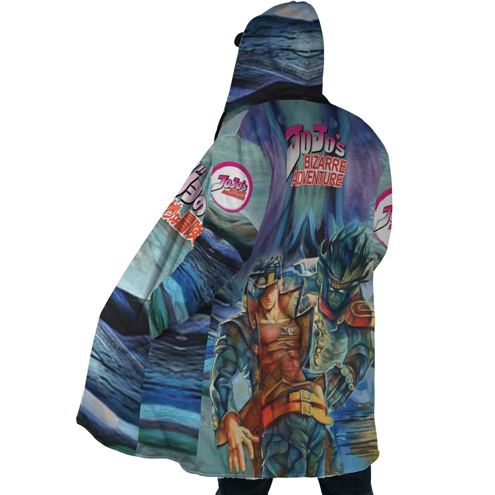 Trippy Jotaro Kujo Star Platinum Jojo’s Bizarre Adventure Hooded Cloak Coat - L