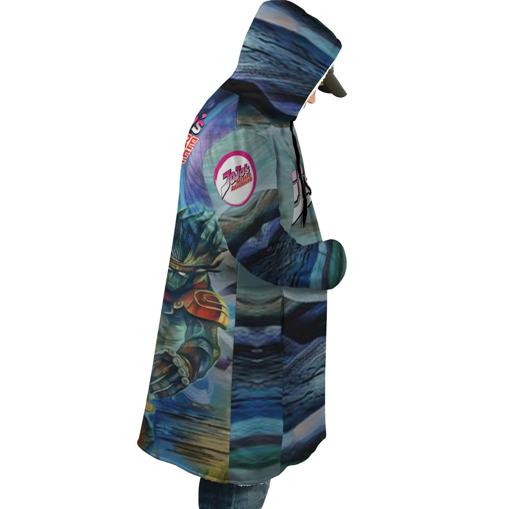Trippy Jotaro Kujo Star Platinum Jojo’s Bizarre Adventure Hooded Cloak Coat - M