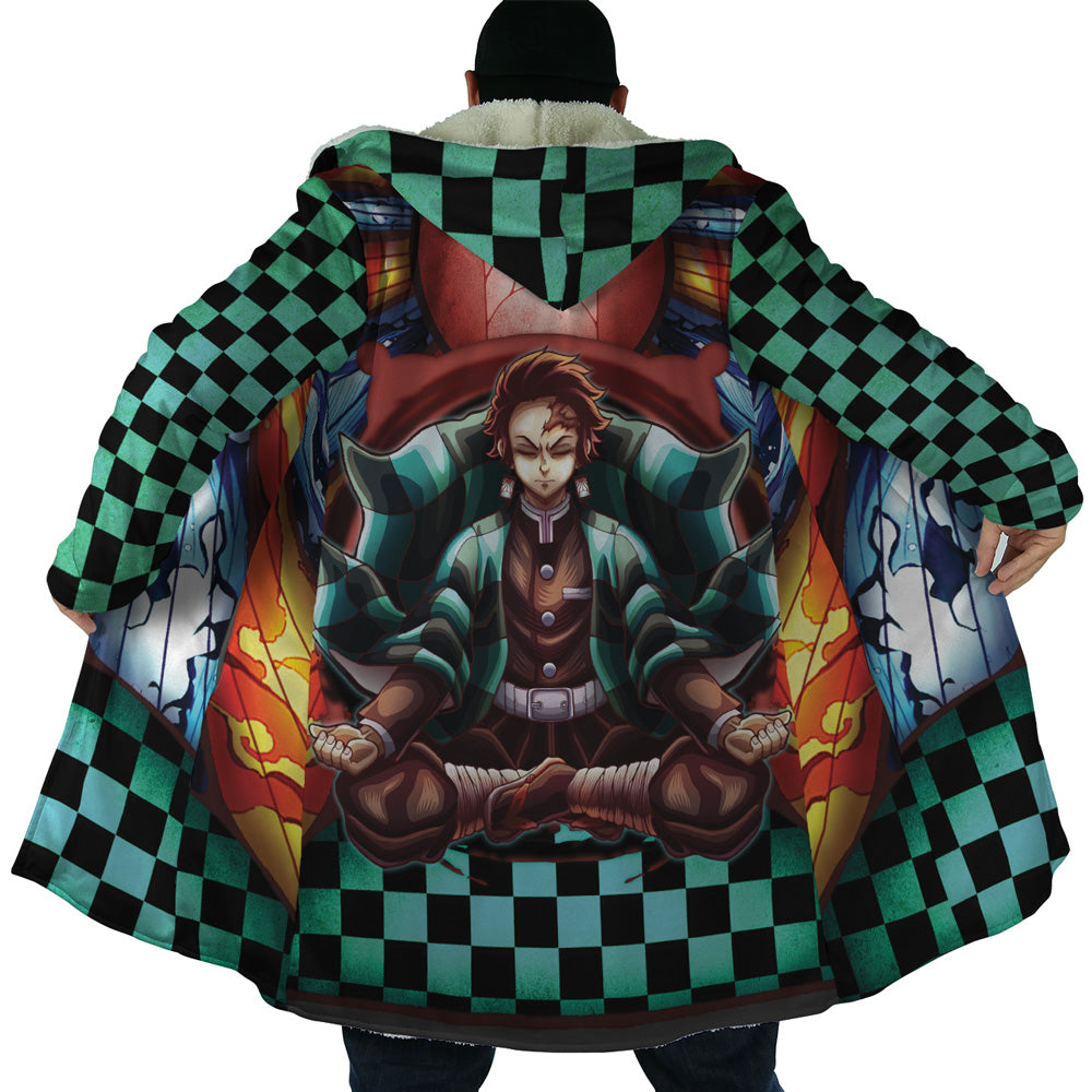 Trippy Kamado Tanjiro Demon Slayer Hooded Cloak Coat - S