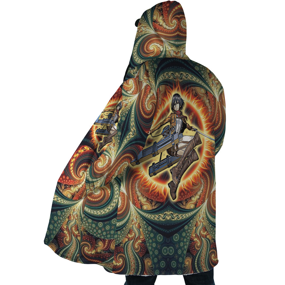 Trippy Mikasa Ackerman Attack on Titan Hooded Cloak Coat - XL