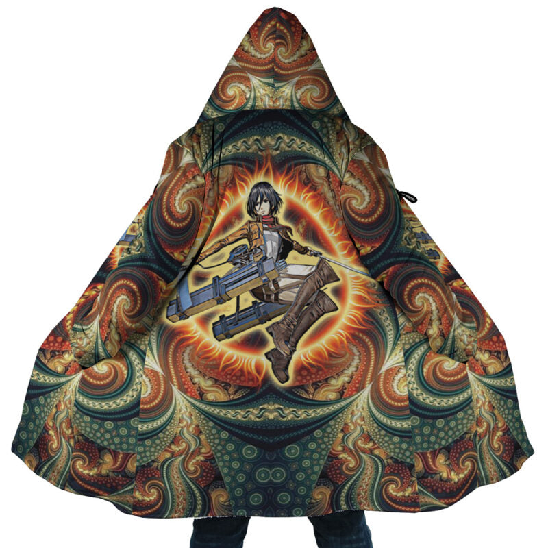 Trippy Mikasa Ackerman Attack on Titan Hooded Cloak Coat - 3XL