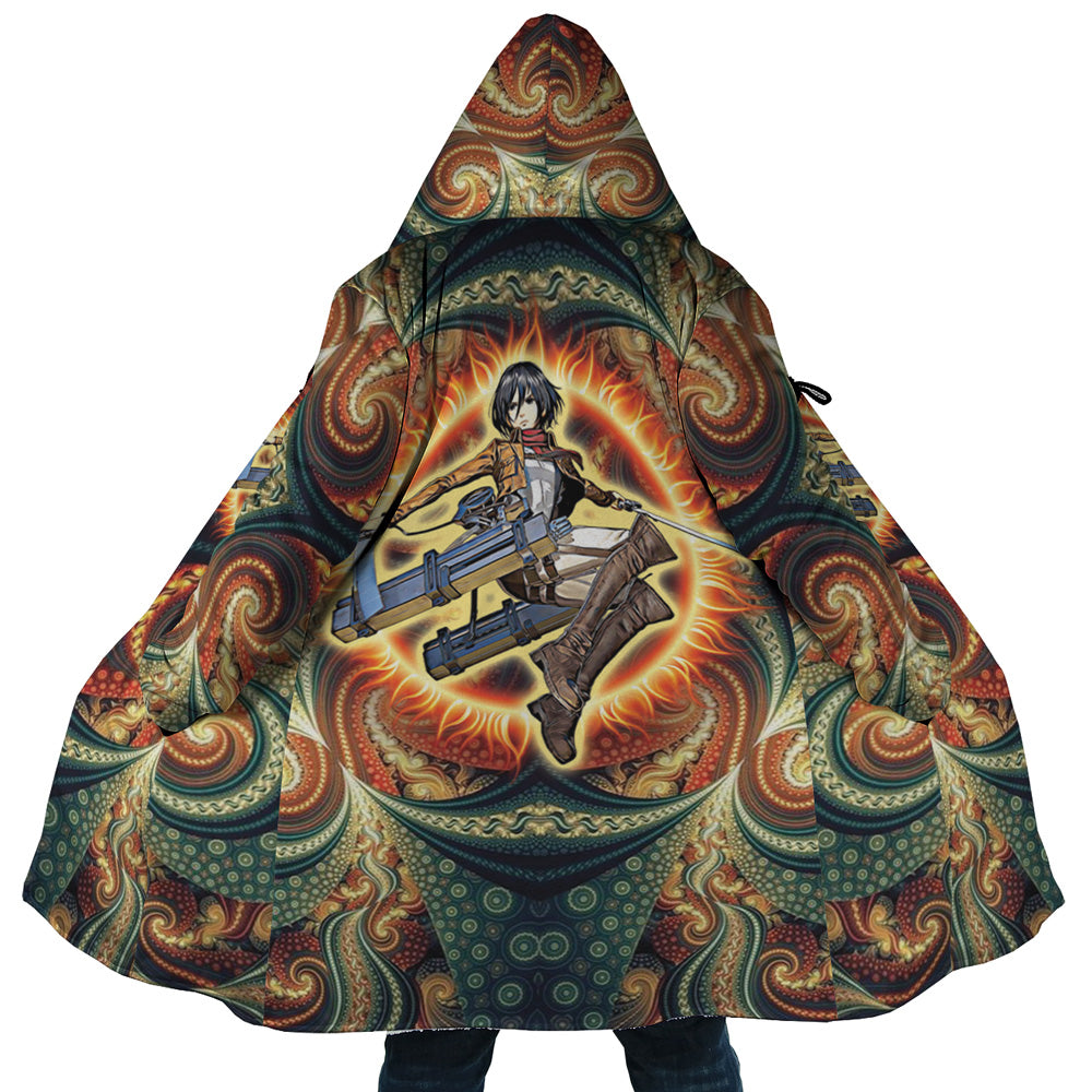 Trippy Mikasa Ackerman Attack on Titan Hooded Cloak Coat - 5XL