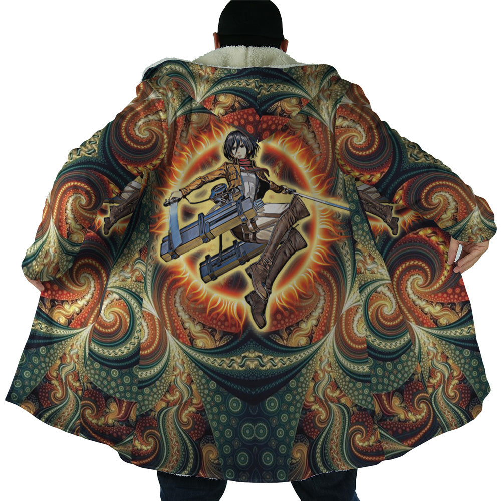 Trippy Mikasa Ackerman Attack on Titan Hooded Cloak Coat - 2XL