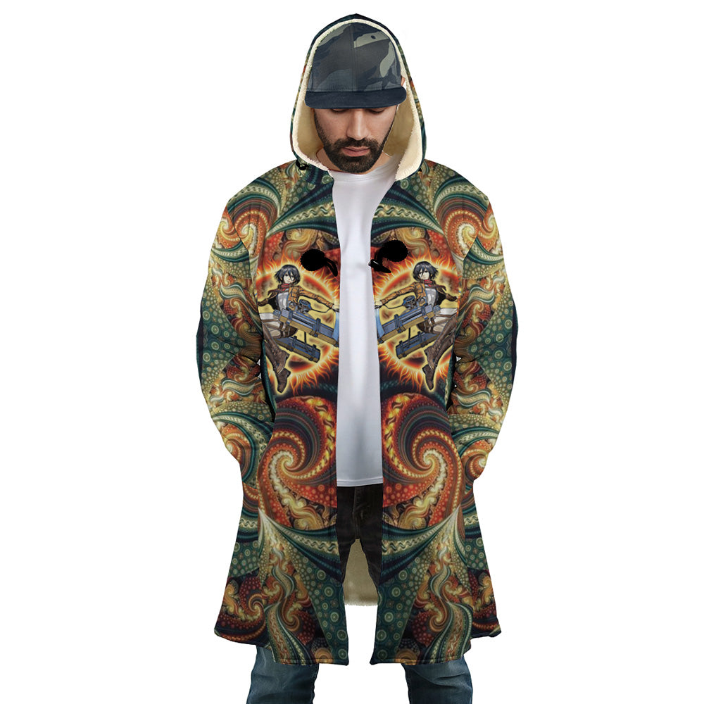 Trippy Mikasa Ackerman Attack on Titan Hooded Cloak Coat - S
