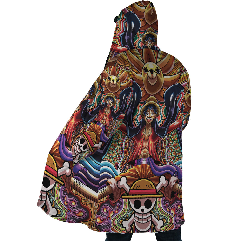 Trippy Monkey D. Luffy One Piece Hooded Cloak Coat - M