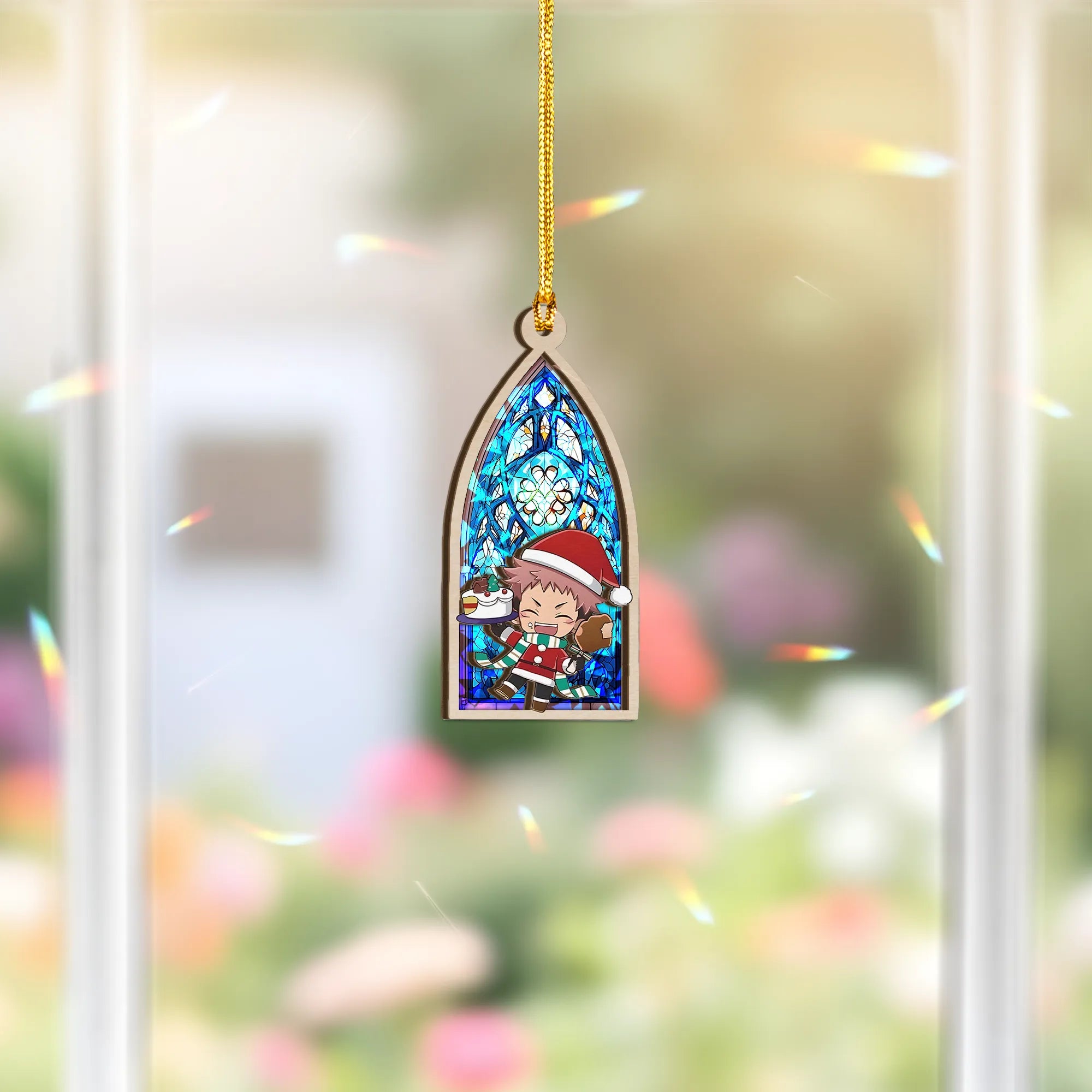 Yuji Itadori Jujutsu Kaisen Wood Shattered Glass Hologram Ornament - 5 in