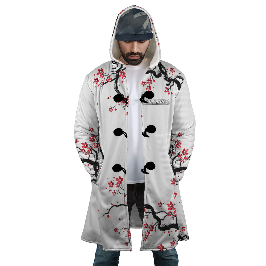 Zaraki Kenpachi Cherry Blossom Bleach Hooded Cloak Coat - XL