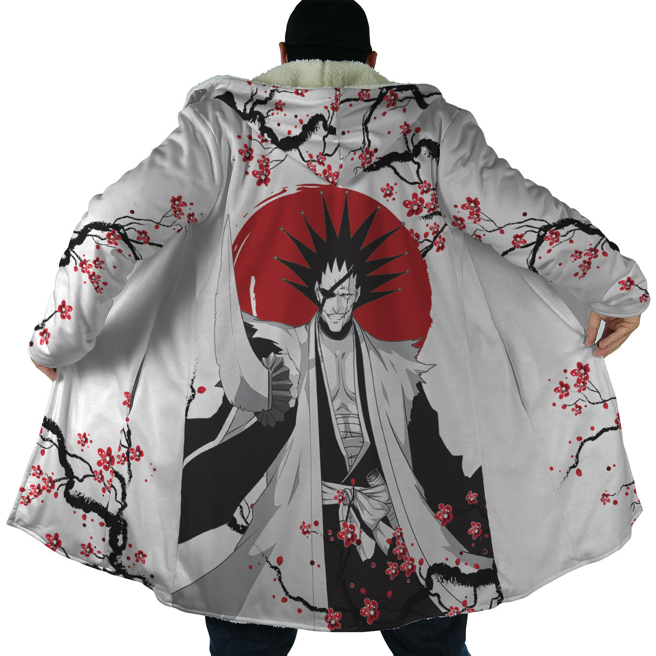 Zaraki Kenpachi Cherry Blossom Bleach Hooded Cloak Coat - L