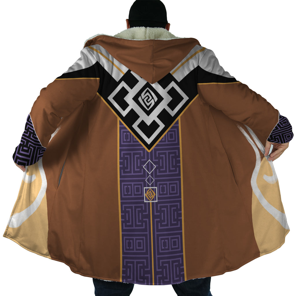 Zhongli Genshin Impact Cosplay Hooded Cloak Coat - L