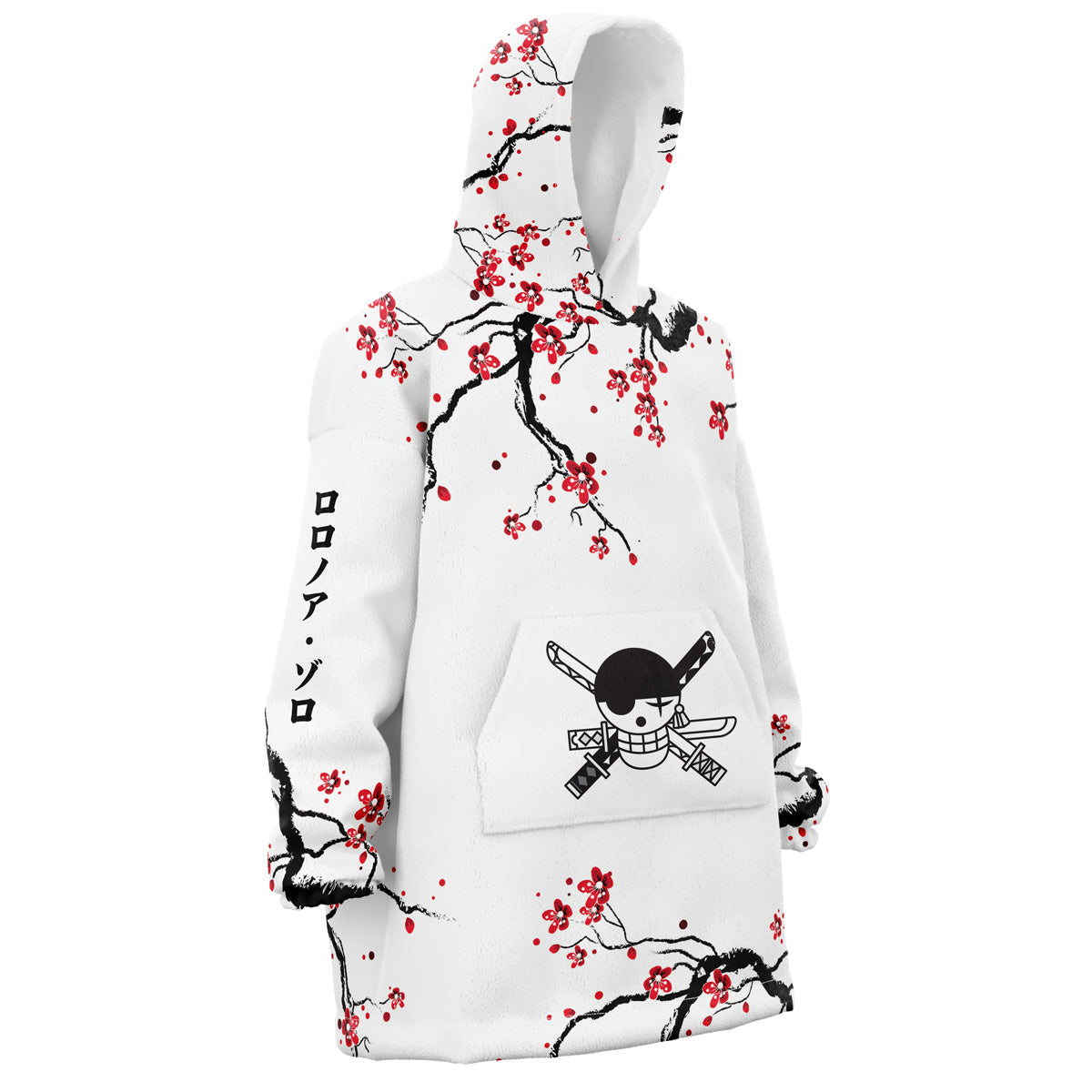 Zoro Cherry Blossom One Piece Pirates Oversized Blanket Hoodie - S